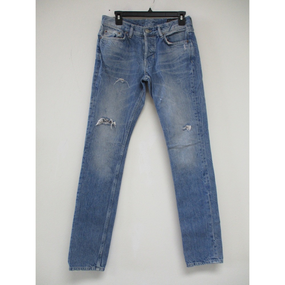 AllSaints Jeans Mens 28 Blue Distressed Slim Straight Denim Pistol‎ Fit